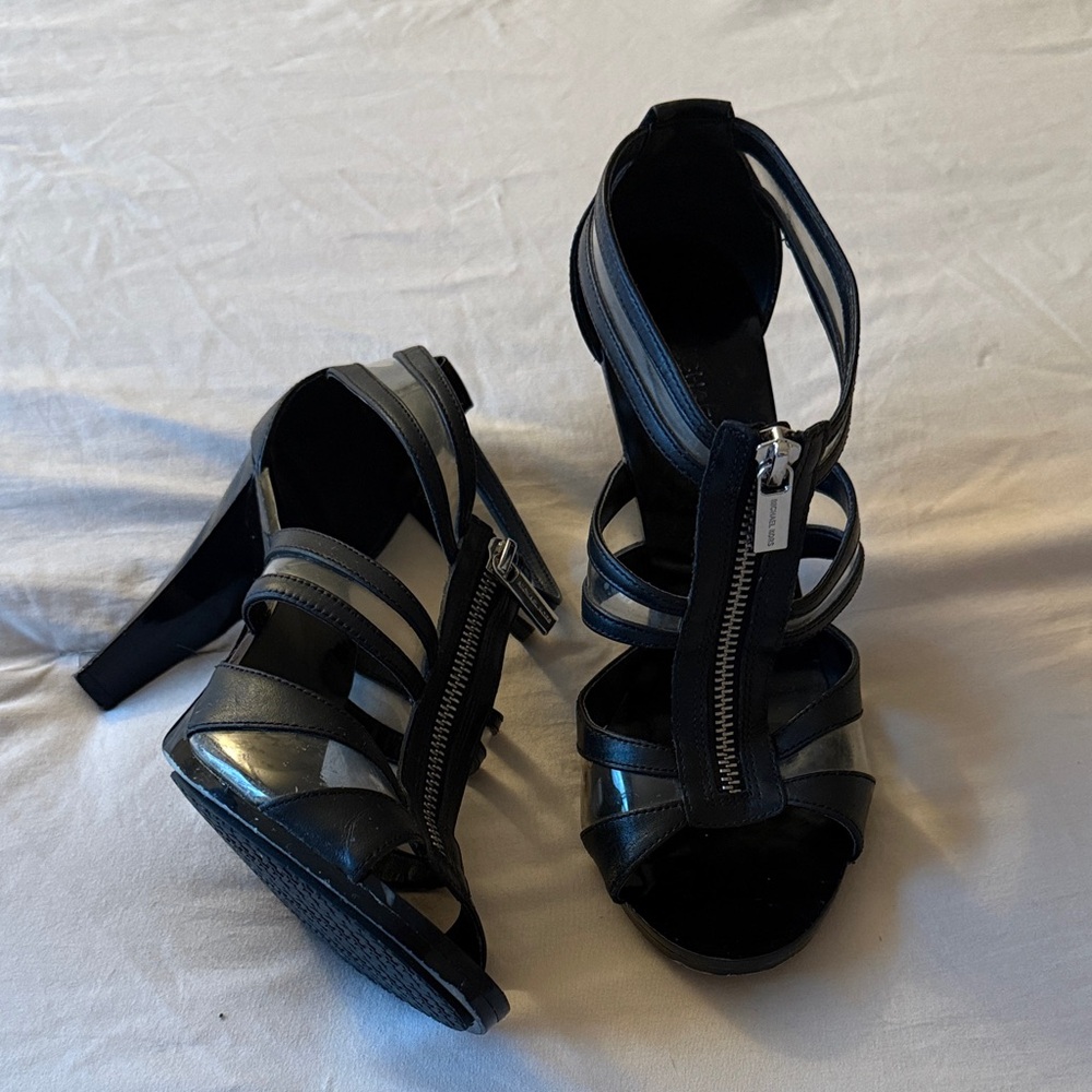 Michael Kors Black Strappy Heels with Zipper